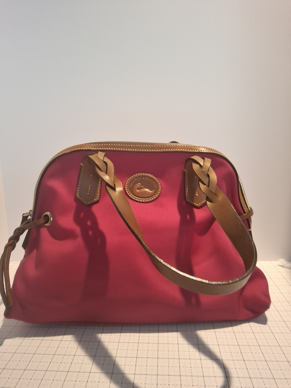Dooney & Bourke Pink Nylon Satchel with Tan Leather Trim